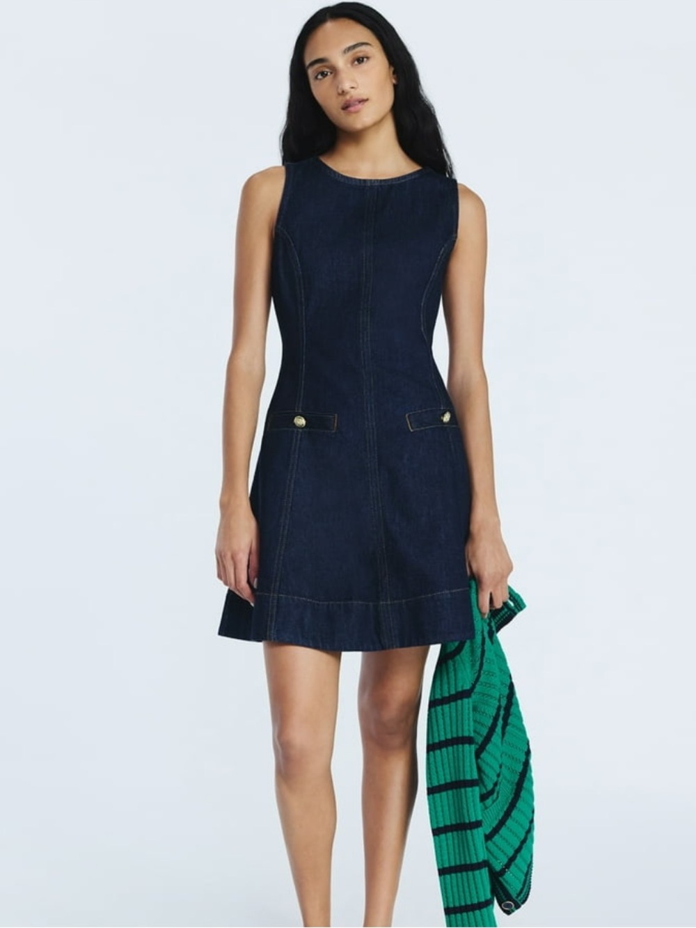 Free-Assembly Sleeveless Dark Blue Denim A-Line Dress, Size 16, NWT